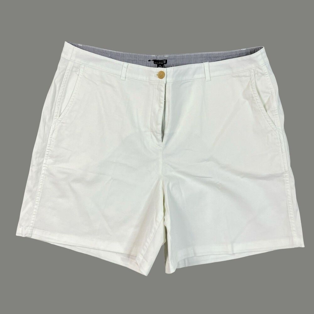 J Crew Heritage Shorts Womens 16 White Chino 7 Inch High Rise Stretch CI578